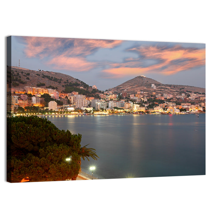 Sarandë Bay at Dusk Wall Art as a canvas print