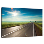 Sunlit Road Through Green Field Wall Art