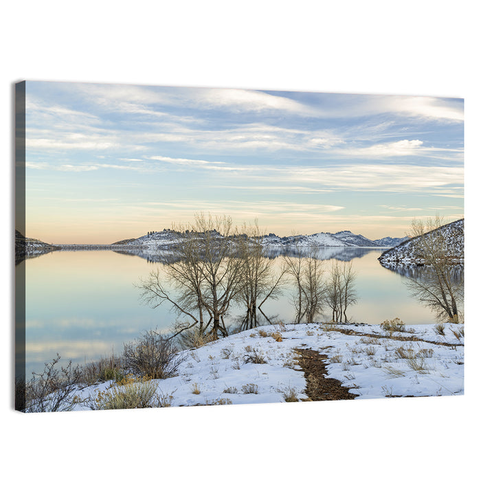 Horsetooth Reservoir Frozen Reflection Wall Art as a canvas print