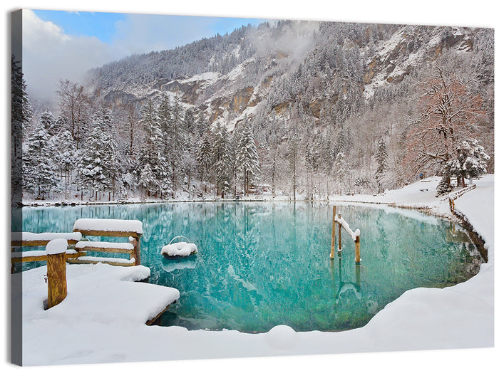 Blausee Winter Reflection Wall Art as a canvas print