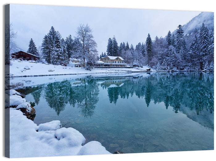 Blausee Winter Reflection Wall Art as a canvas print