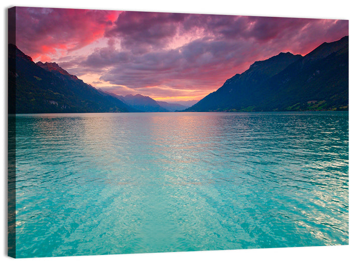 Lake Brienz Teal Sunset Wall Art as a canvas print