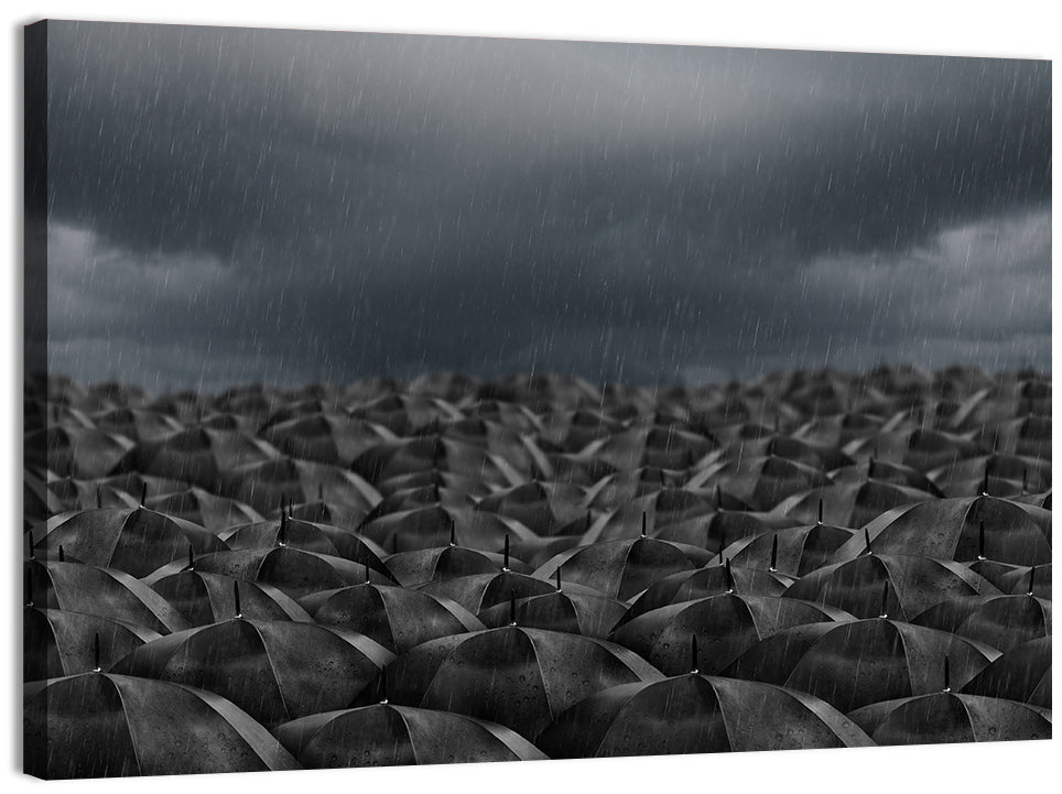 Clustered Umbrellas in Rain Wall Art