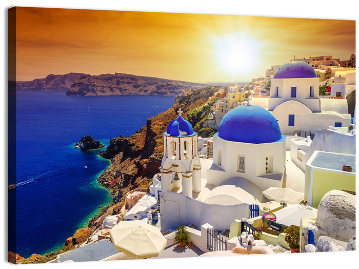 Sunset Over Oia Wall Art as a canvas print