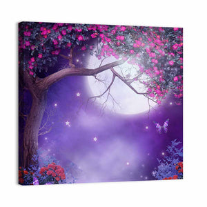 Full Moon and Fantasy Floral Tree Wall Art