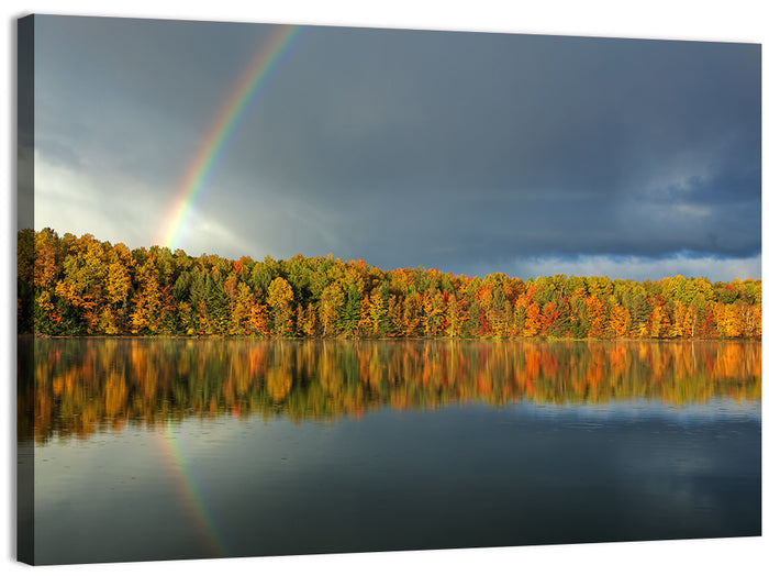 Moccasin Lake Autumn Rainbow Wall Art as a canvas print
