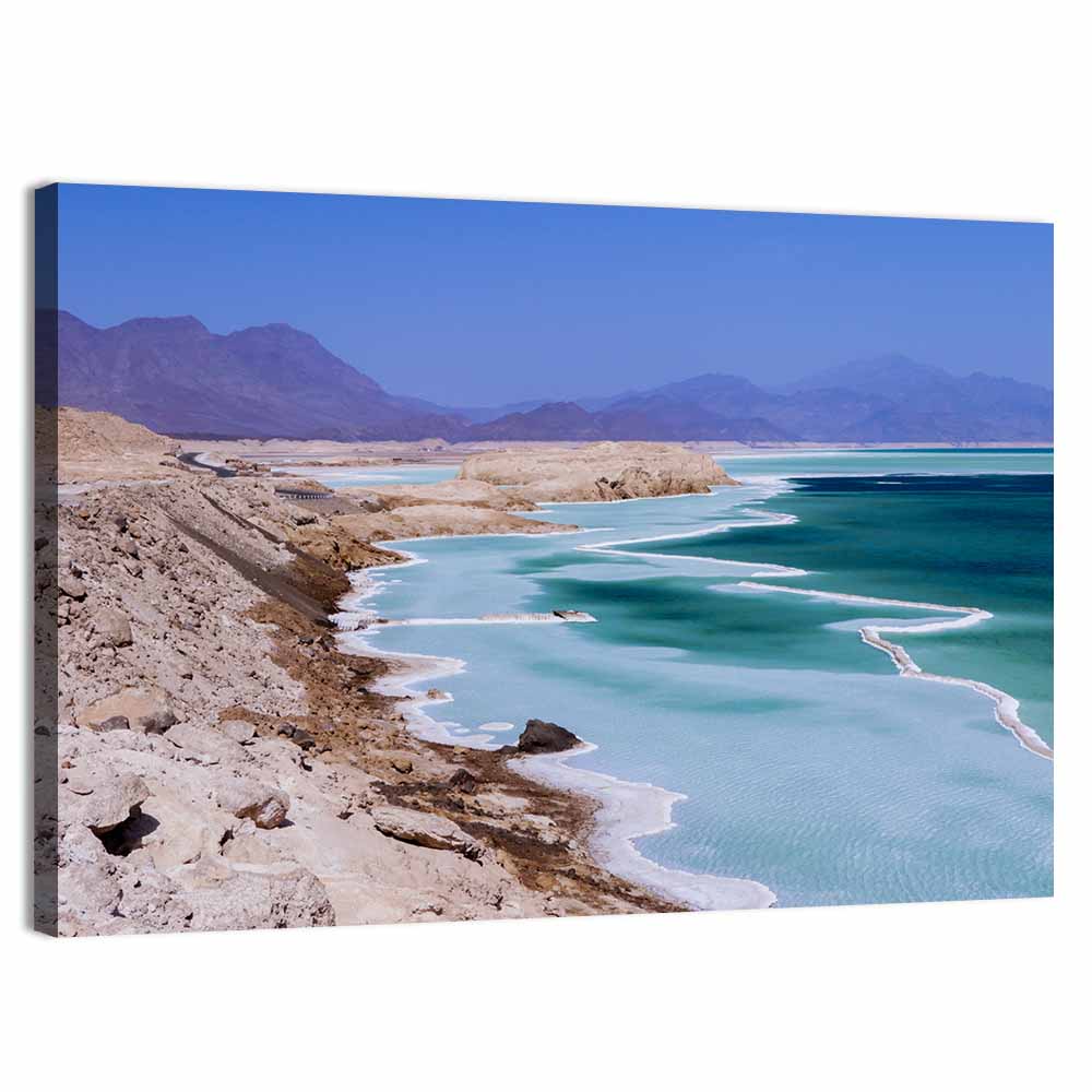 Lake Assal Salt Shoreline Wall Art, canvas print, landscape
