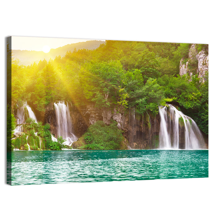 Plitvice Cascades at Sunrise Wall Art as a canvas print