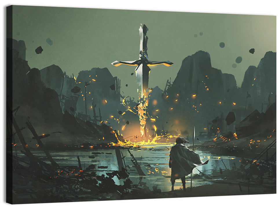 Melting Sword with Cloaked Traveler Wall Art