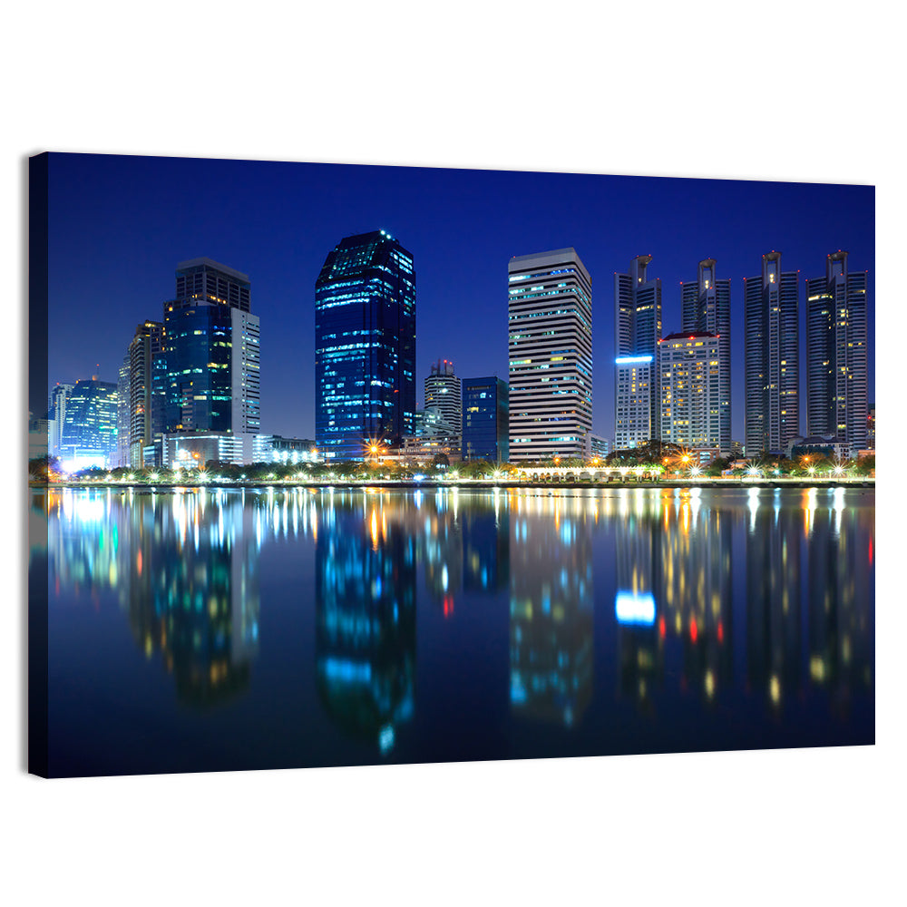 Benjakitti Park Night Skyline Wall Art, canvas print, landscape