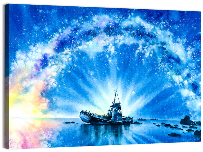 Shipwreck Under Milky Way Wall Art as a canvas print