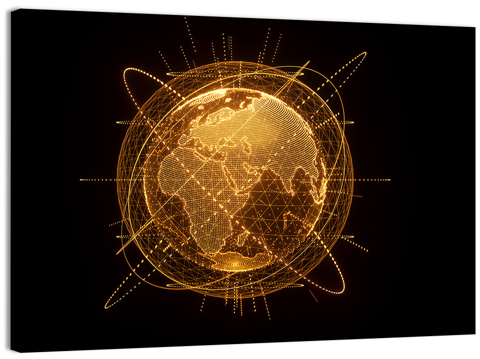 Golden Hologram Globe Wall Art, canvas print, landscape