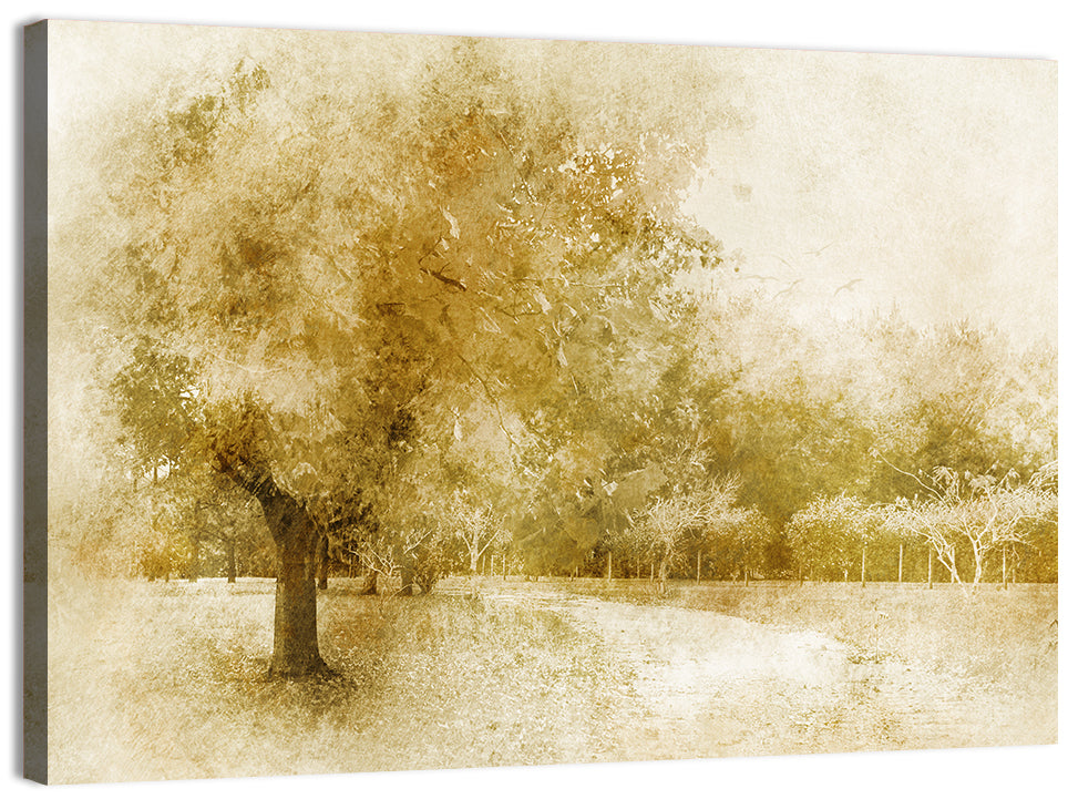 Sepia Orchard Pathway Wall Art, canvas print, landscape