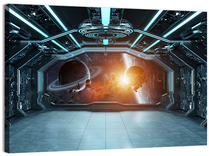Space Station View with Ringed Planet Wall Art as a canvas print