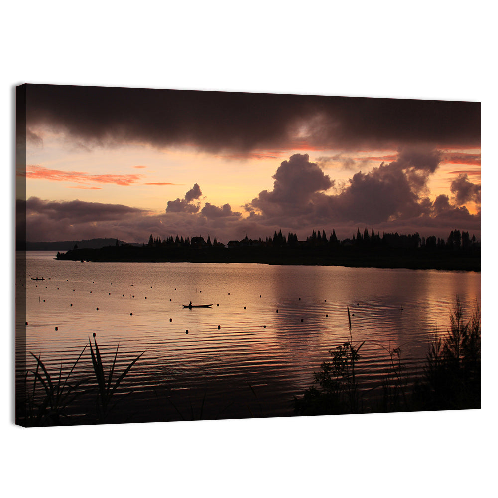 Lake Diatas Sunset with Boat Wall Art
