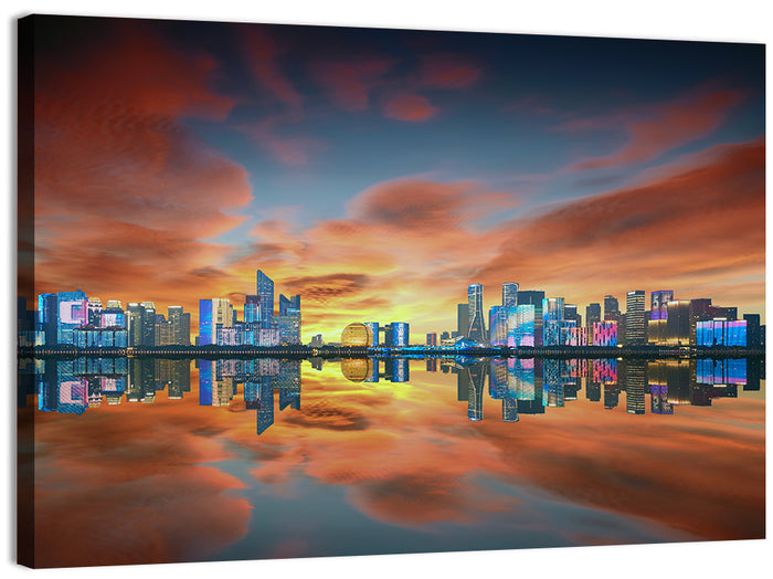 Hangzhou Golden Sphere Skyline at Dusk Wall Art as a canvas print