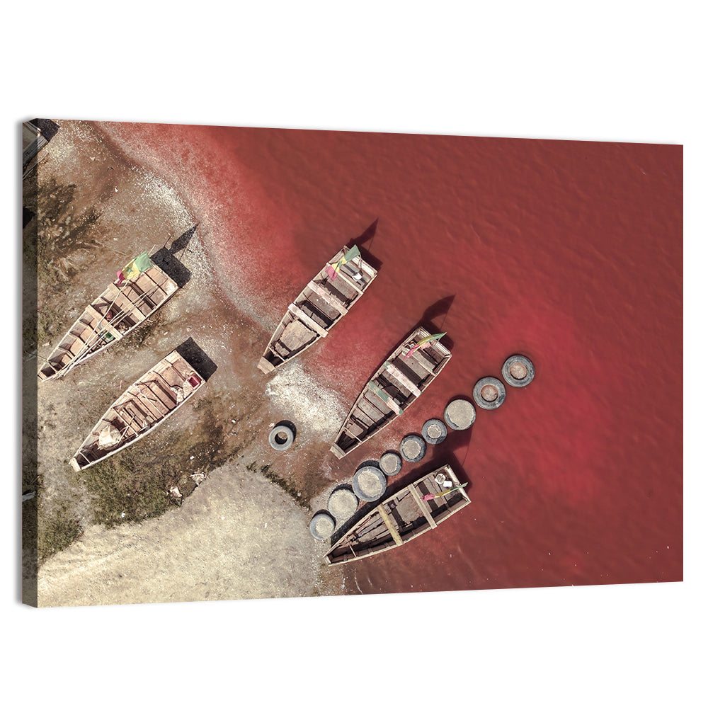 Wooden Boats on Lake Retba Wall Art, canvas print, landscape