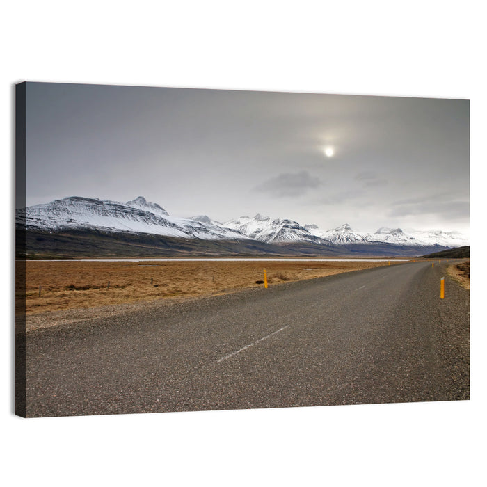 Icelandic Road to Snow-capped Mountains Wall Art as a canvas print