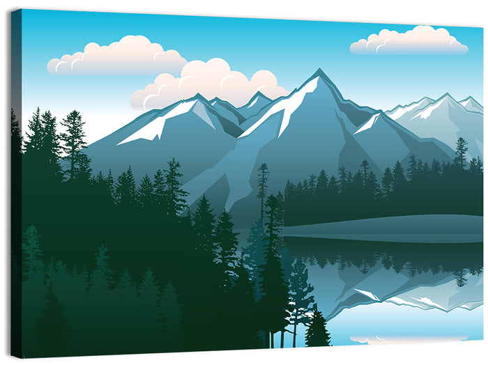 Tranquil Mountain Lake Illustration Wall Art as a canvas print