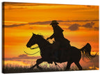 Cowboy and Horse at Sunset Wall Art