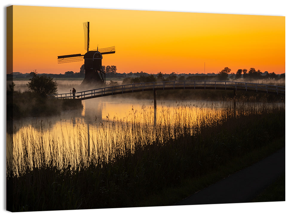 Misty Sunrise Windmill Wall Art, canvas print, landscape