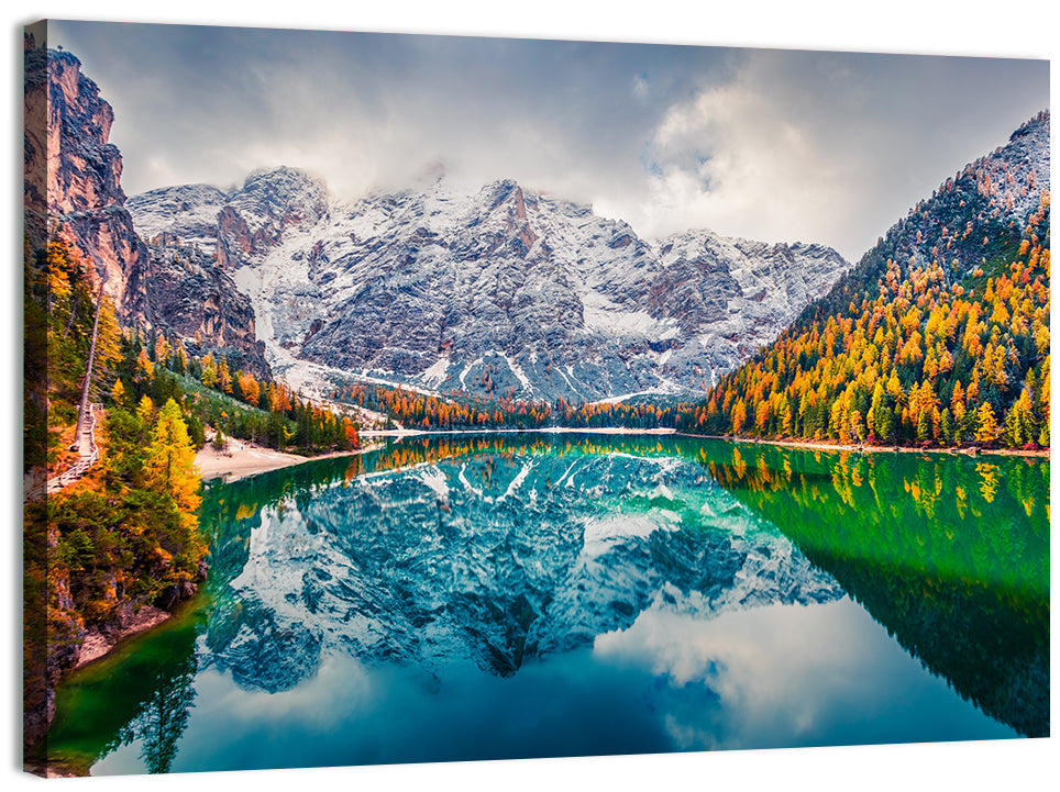 Lago Di Braies Reflection Wall Art, canvas print, landscape