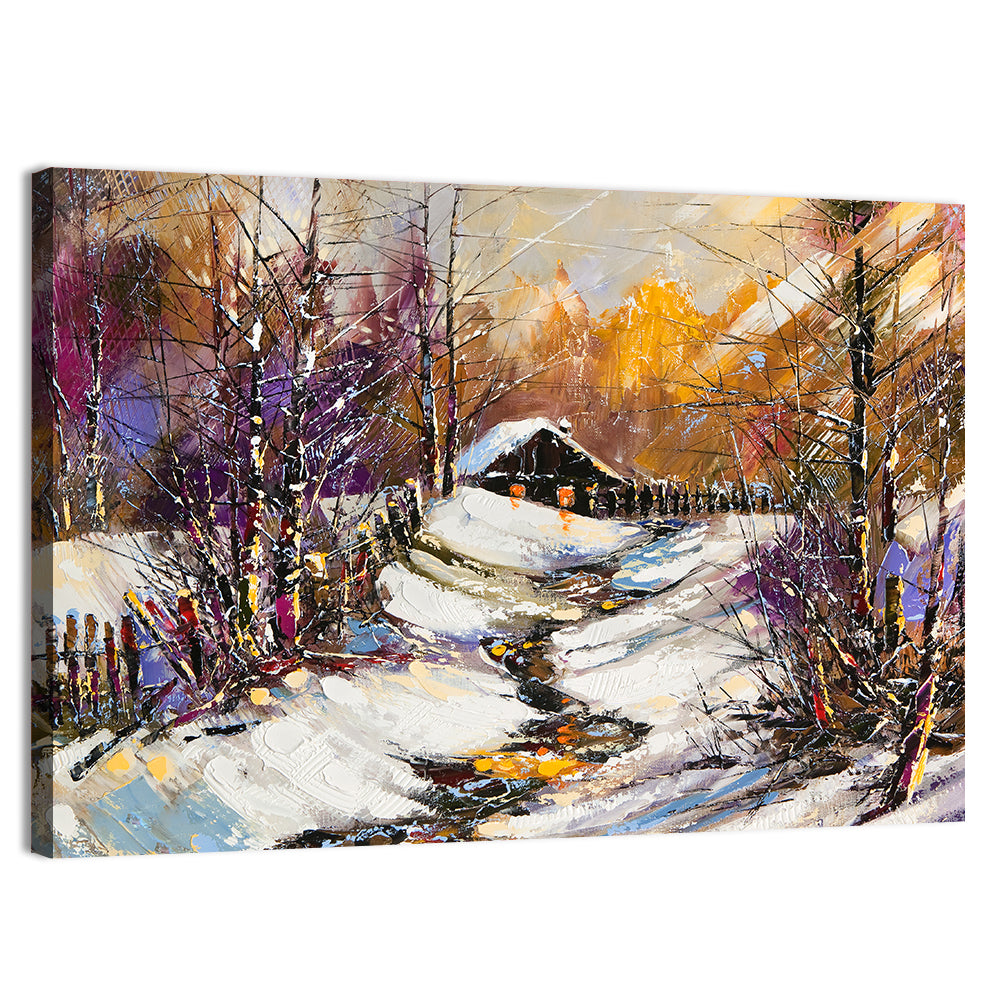 Snowy Path to Cabin Wall Art