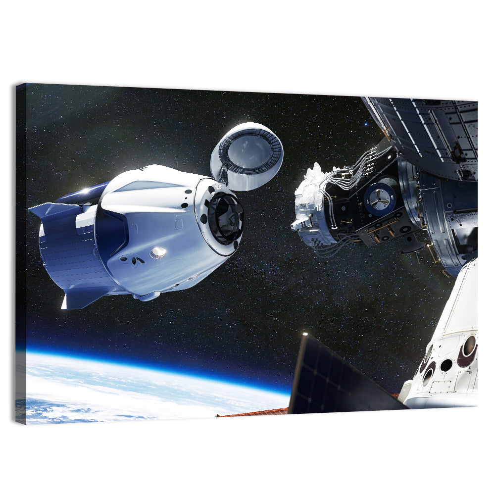 Crew Dragon Docking with Iss Wall Art, canvas print, landscape