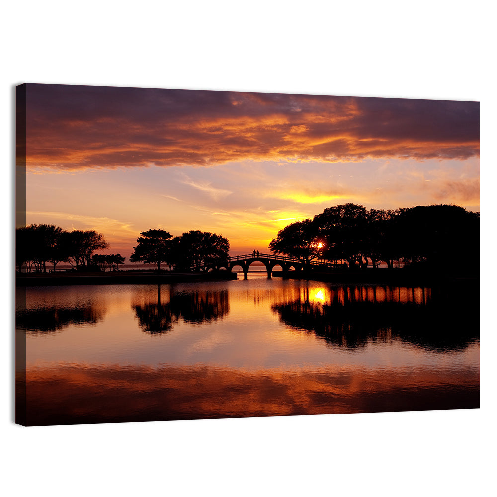 Tranquility Bridge at Sunset Wall Art, canvas print, landscape