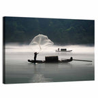 Misty Lake Fisherman Wall Art