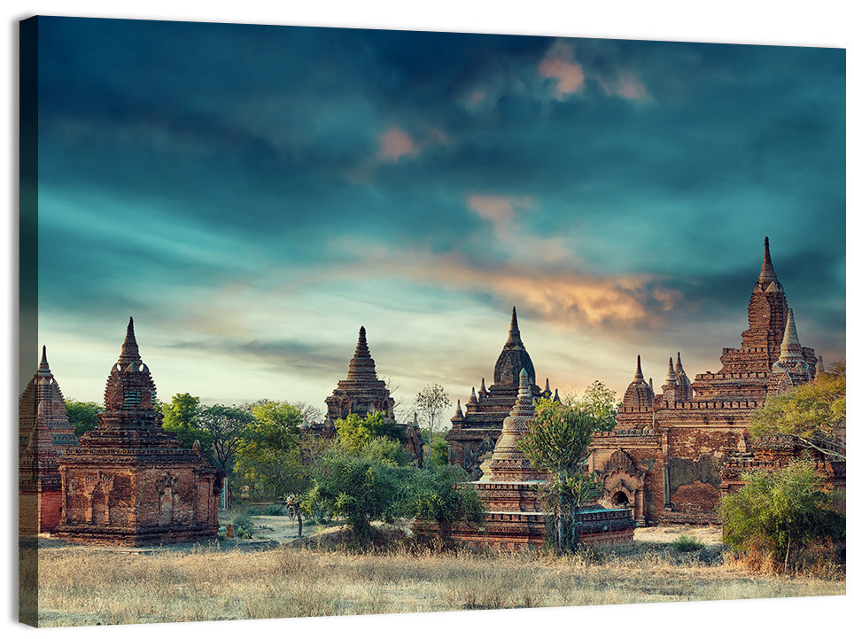 Bagan Ancient Pagodas at Sunrise Wall Art, canvas print, landscape
