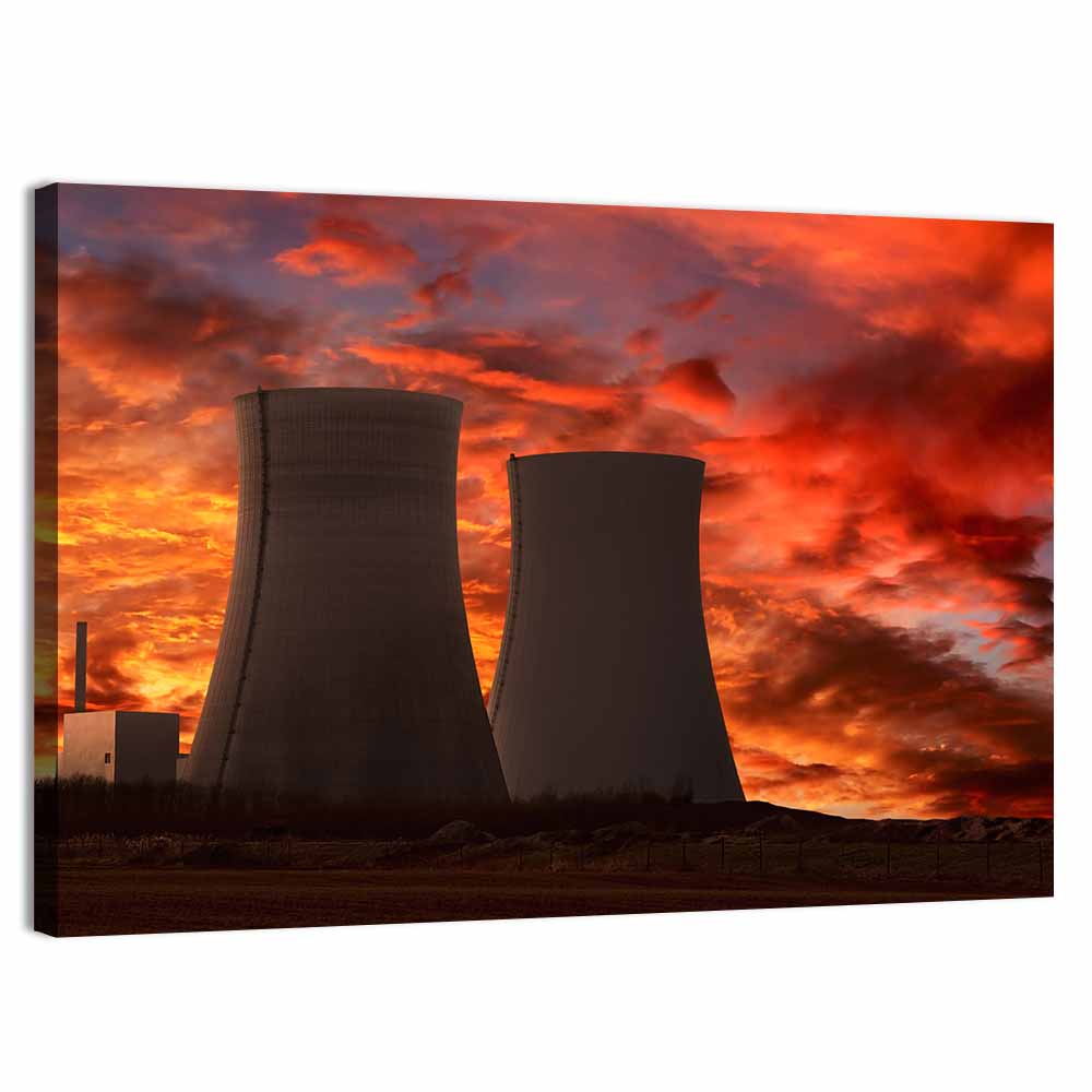 Cooling Towers at Sunset Wall Art, canvas print, landscape
