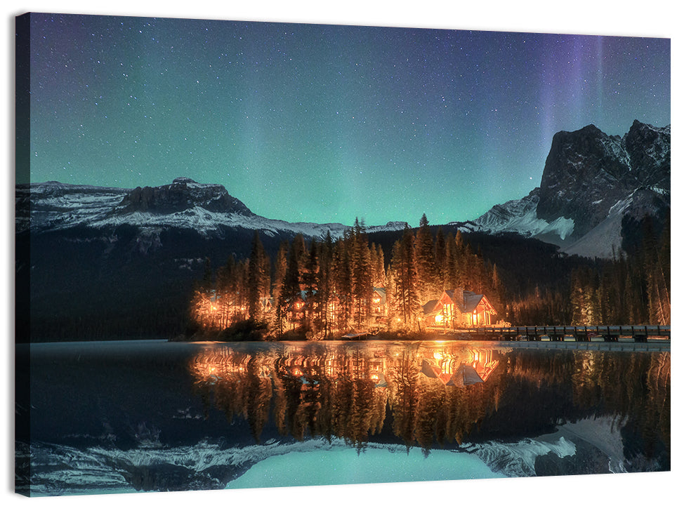 Aurora Over Emerald Lake Wall Art, canvas print, landscape