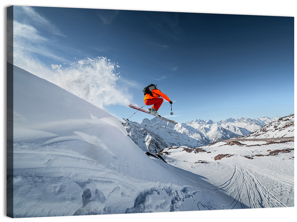 Airborne Skier Over Snowy Mountains Wall Art