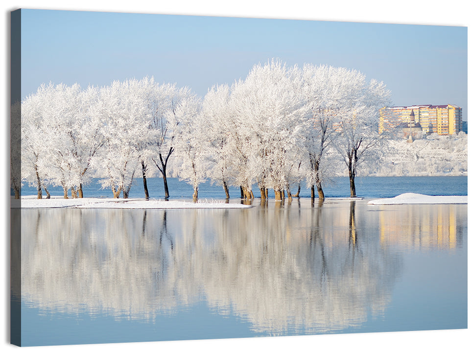 Winter Lake Reflection Wall Art, canvas print, landscape