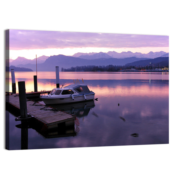 Lake Lucerne Pier at Dusk Wall Art as a canvas print