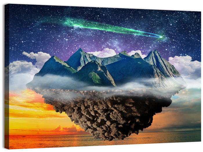 Starry Floating Mountain Island Wall Art as a canvas print