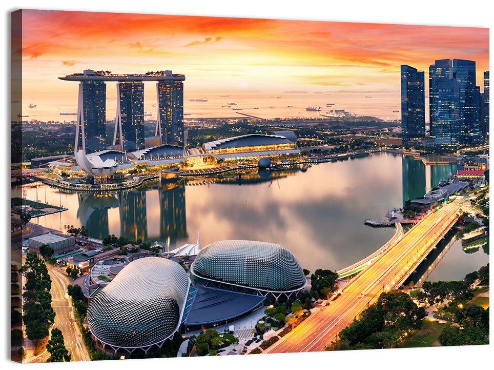 Marina Bay Sunset Skyline Wall Art, canvas print, landscape