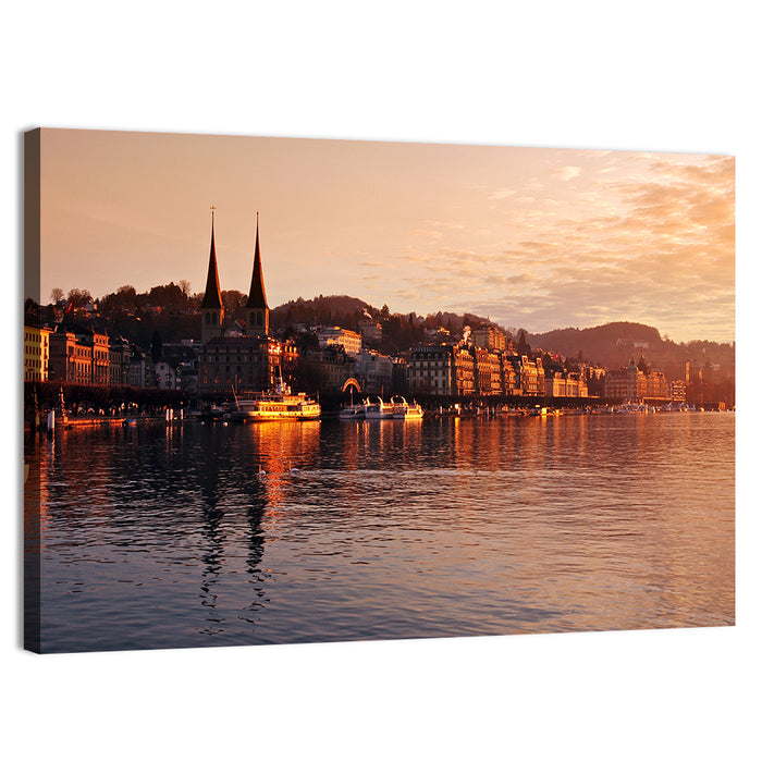 Lucerne Lake Sunset Skyline Wall Art as a canvas print