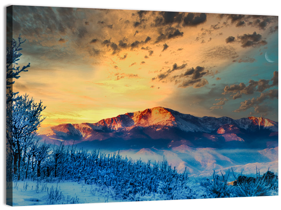 Pikes Peak Golden Sunset Wall Art, canvas print, landscape