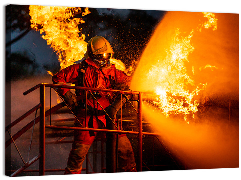 Firefighter Hose and Flame Wall Art, canvas print, landscape