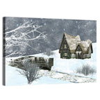 Starry Winter Cottage and Frozen Stream Wall Art