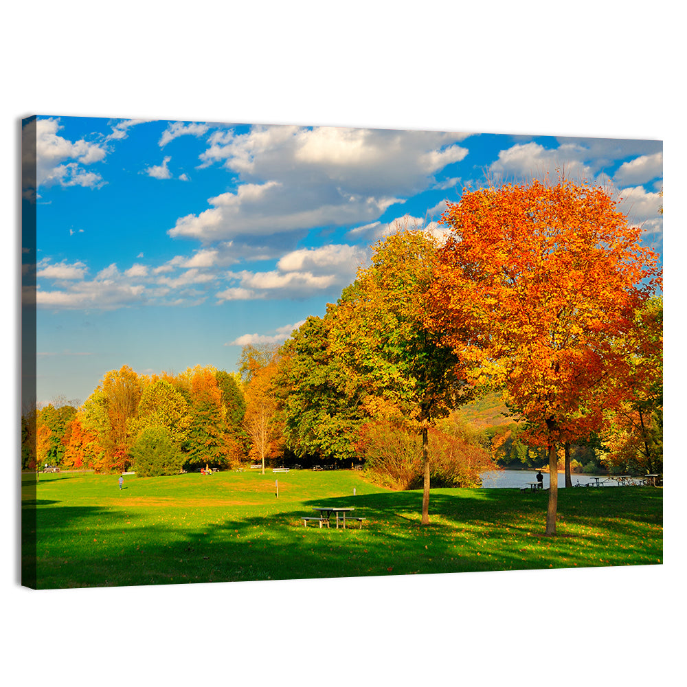 Autumn Trees and Lakeside Lawn Wall Art