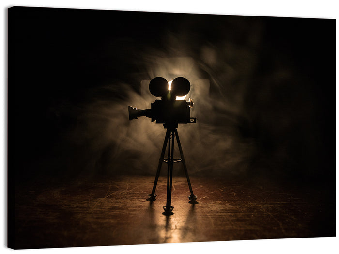 Backlit Vintage Movie Camera Wall Art as a canvas print