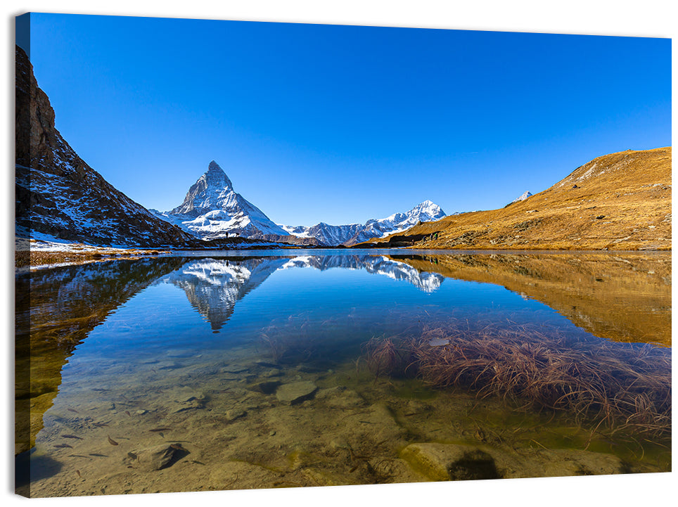 Matterhorn Reflected in Riffelsee Wall Art, canvas print, landscape