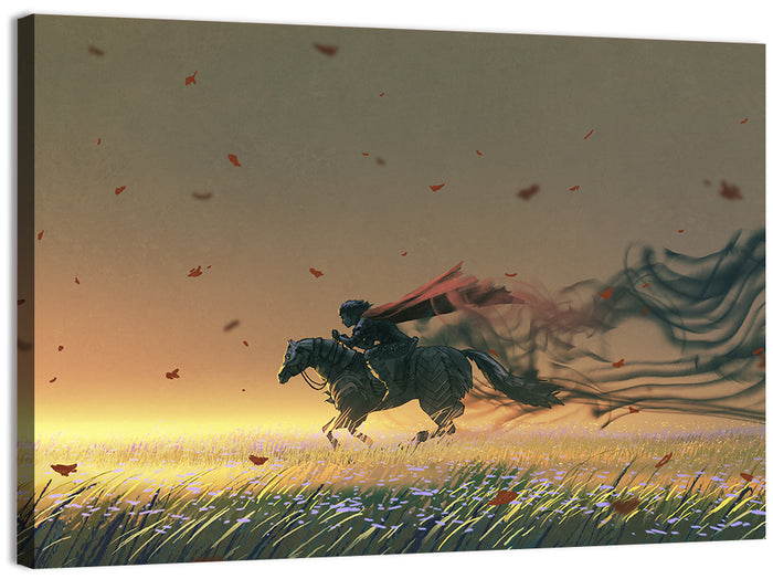 Unstoppable Knight with Red Cape Wall Art as a canvas print
