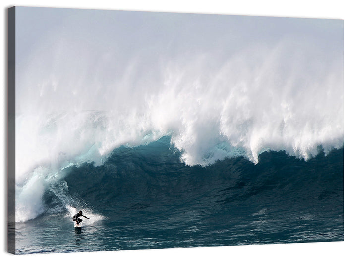 Surfer Beneath Breaking Wave Wall Art as a canvas print