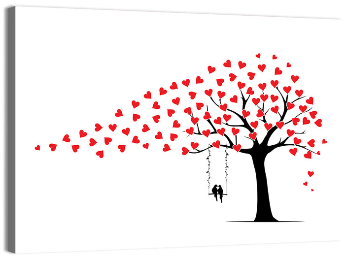Heart Leaf Tree Silhouette Wall Art as a canvas print