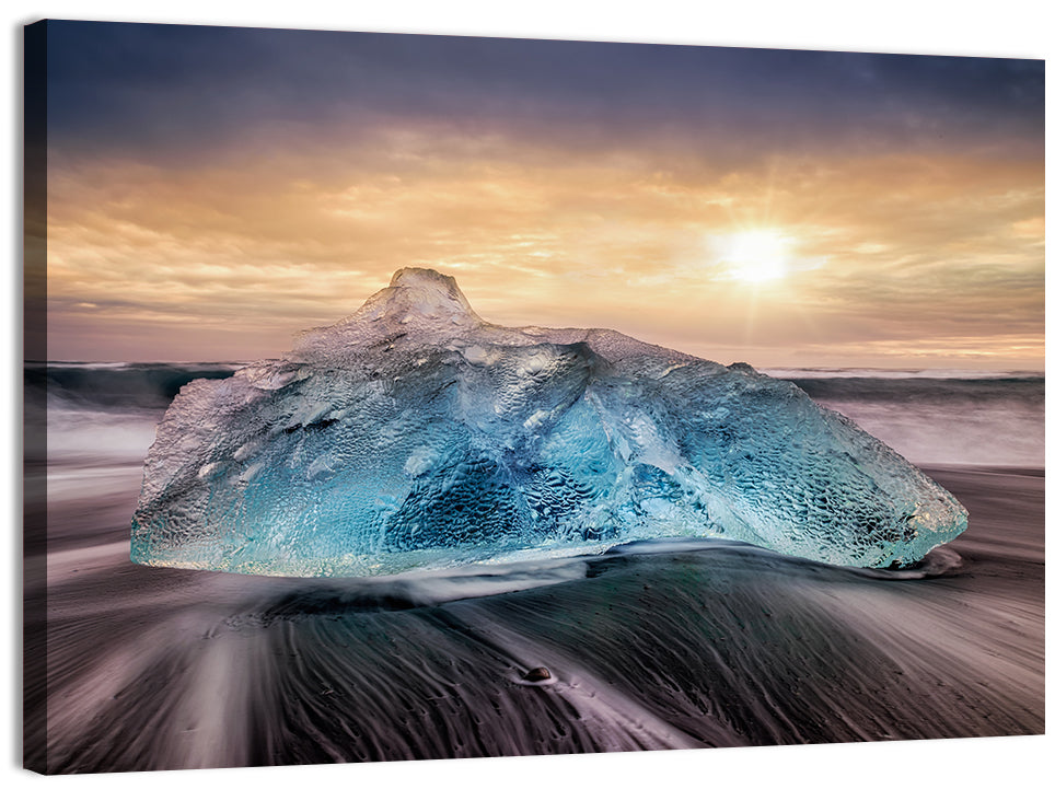 Diamond Beach Iceberg at Sunset Wall Art, canvas print, landscape