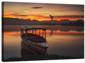 Sunset Fishing Boat on Calm Lake Wall Art